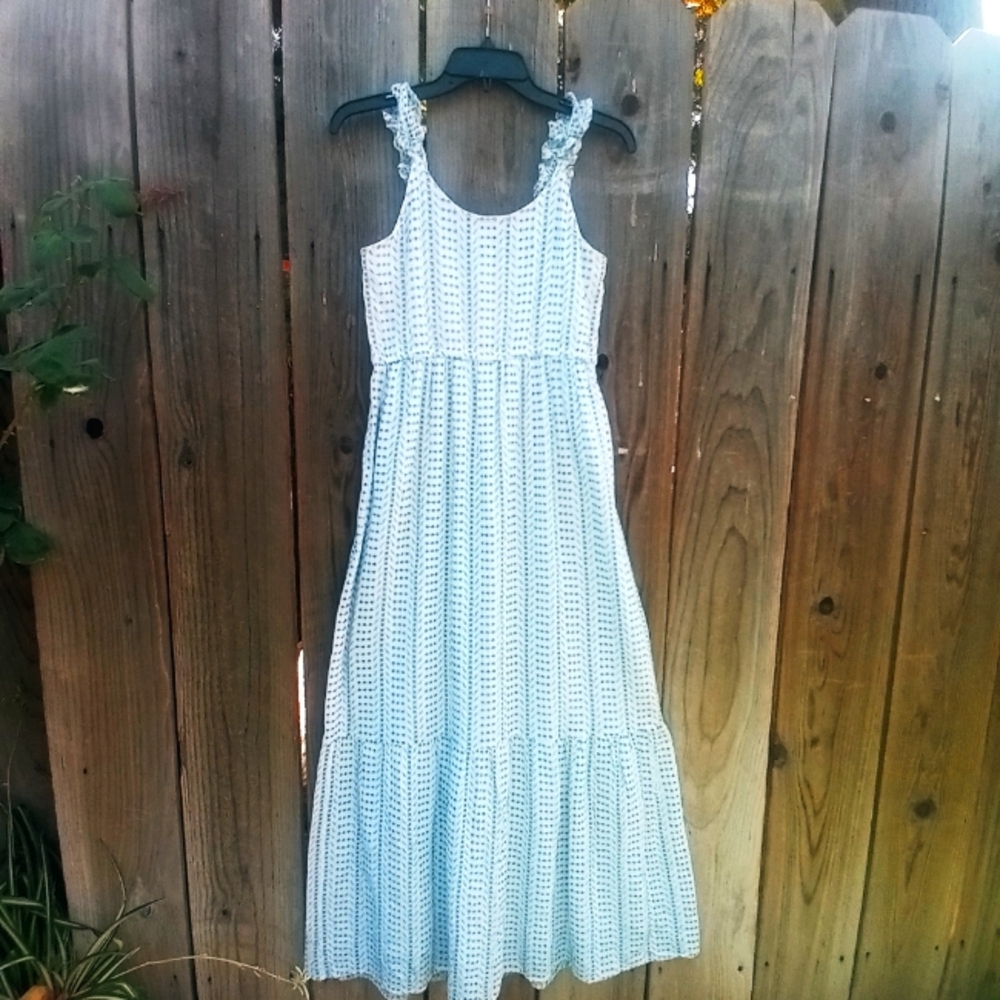 JESSICA SIMPSON DRESS JUNIORS SZ M GREEN WHITE EYELET SLEEVELESS